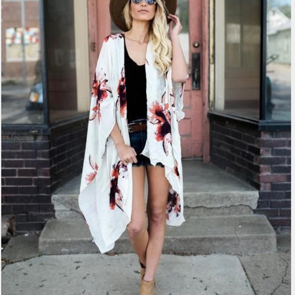Watercolor Floral Kimono-Cream - Picture 3 of 5
